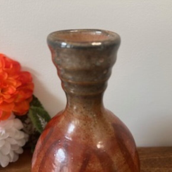 Vintage Studio Pottery Vase Brown Red Glaze‎ Earthy Modern Rustic Decor - Picture 4 of 4
